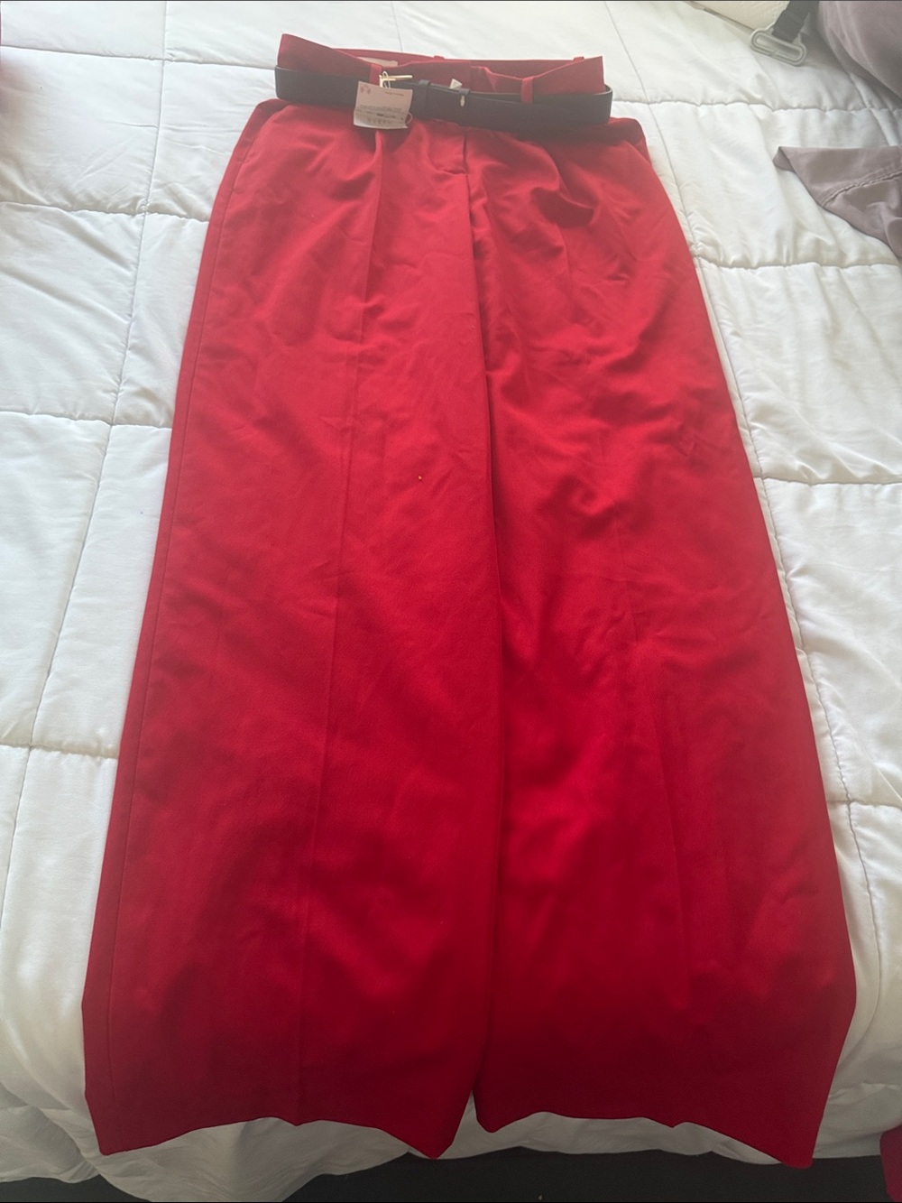 Zara Bright Red Maxi Skirt with Waist Belt